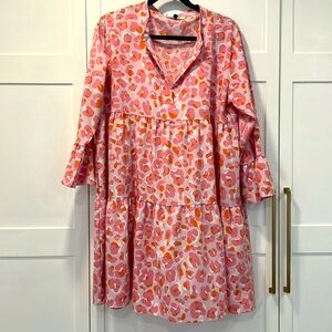 Fun trapeze dress pink and orange animal print